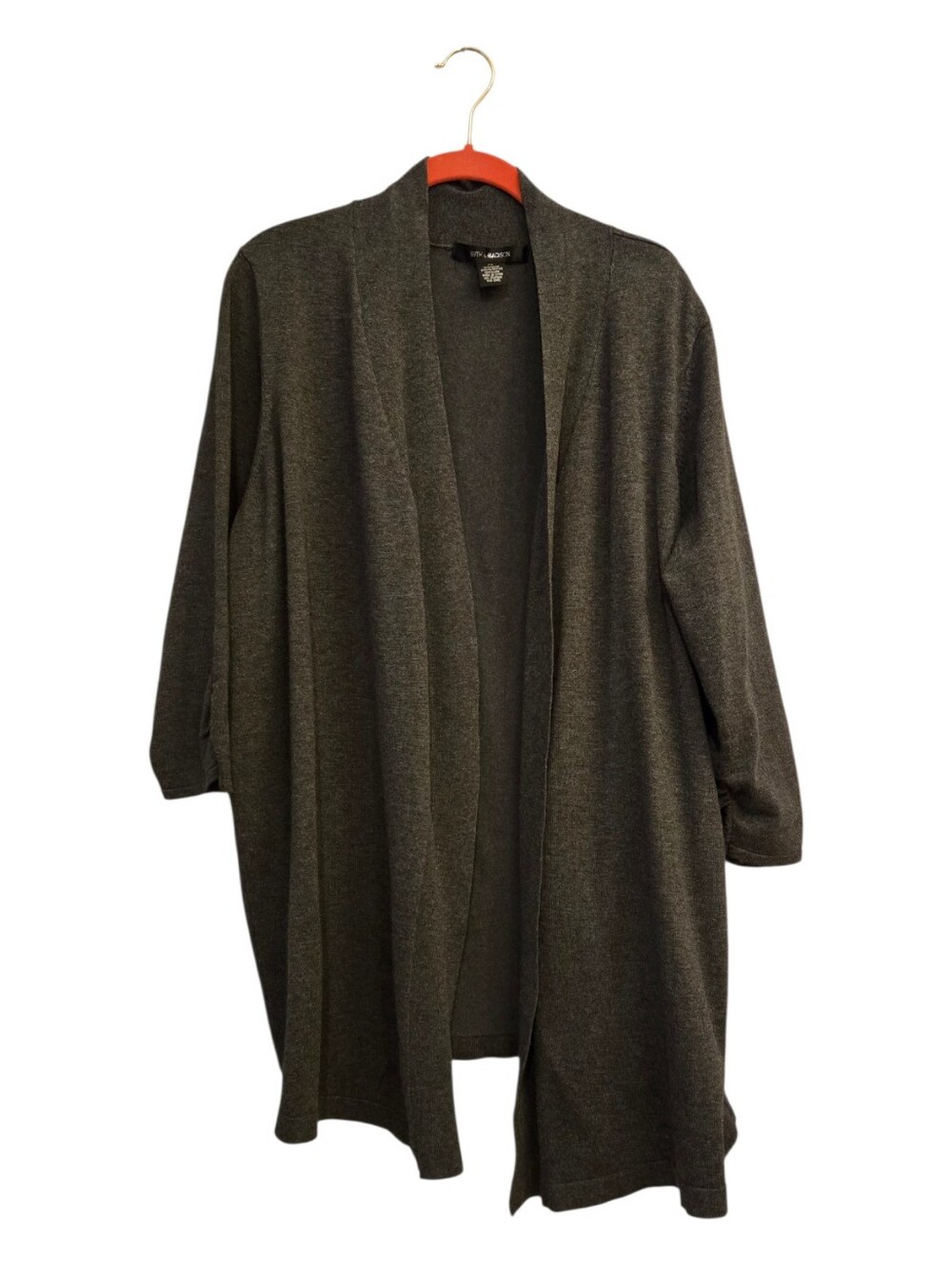 89th & Madison Open Front Longline Cardigan Sweater - Dark Heather Gray plus 2X - Picture 1 of 11